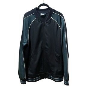 The Kooples Two Tone Zip Sweatshirt Bomber Jacket Black Green Size Large